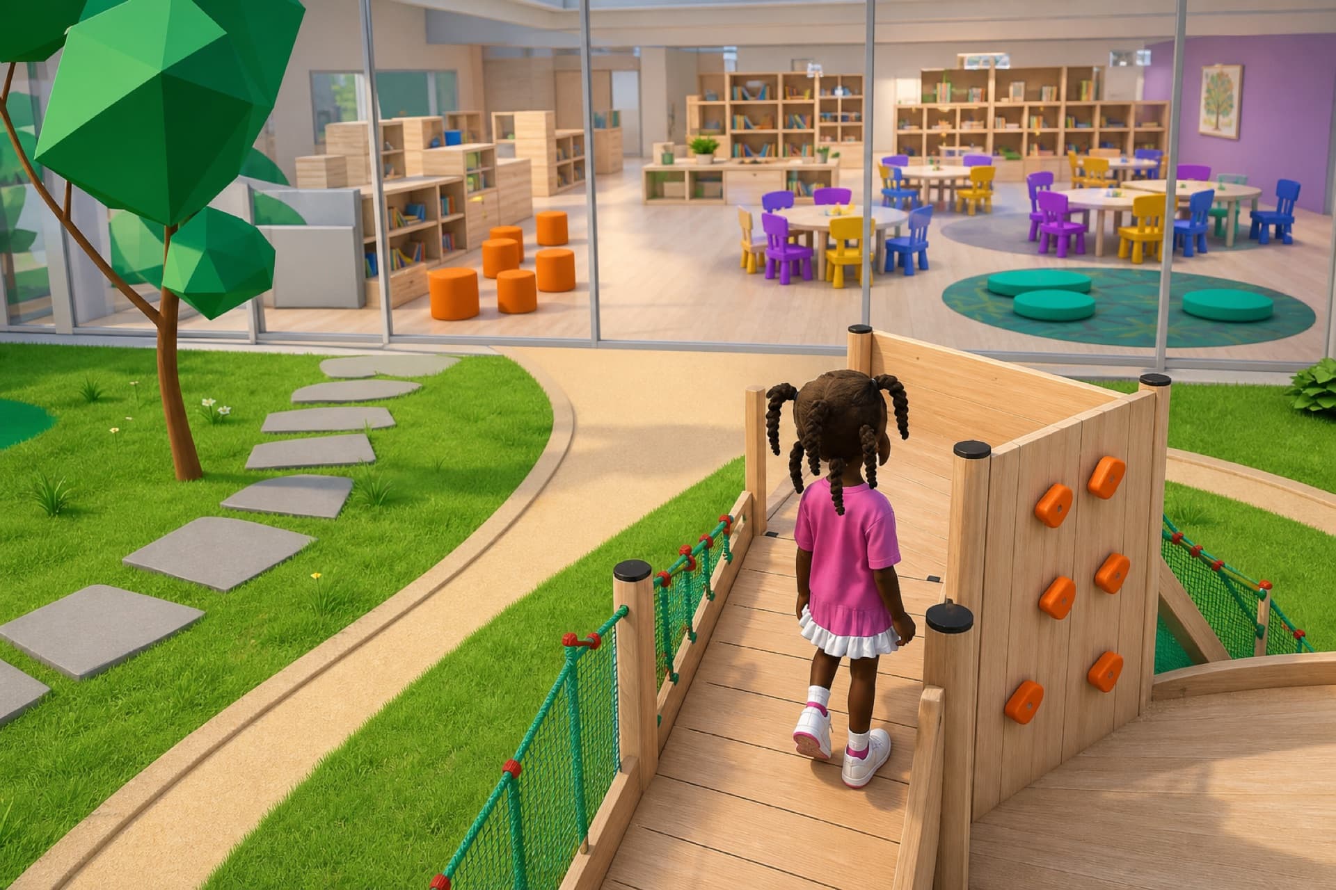 Un avatar explore un environnement d’apprentissage immersif.
